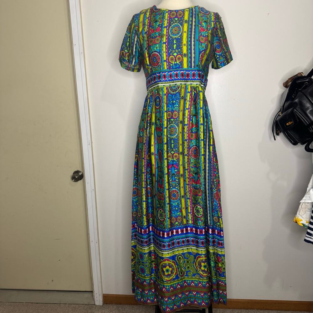 VINTAGE | ALEX COLEMAN California MOD PSYCHEDELIC Bateau Neck Maxi Dress M